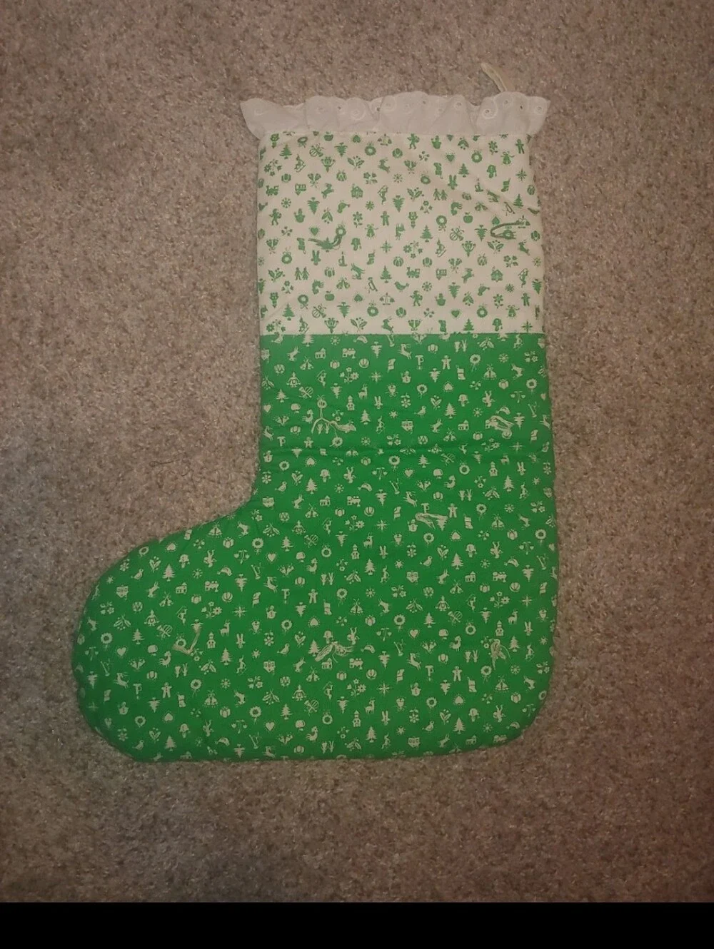 Vintage Handmade Quilted Holiday Print Christmas Stocking Sock